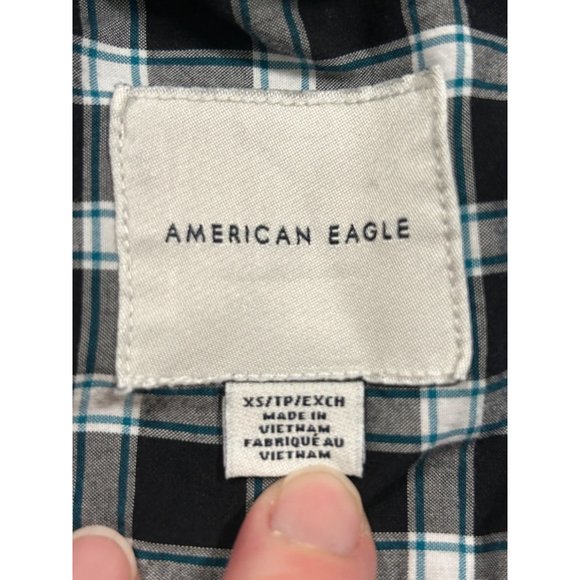 American Eagle Mens Button Down Long Sleeve Plaid Black White Size XSmall - Picture 4 of 7